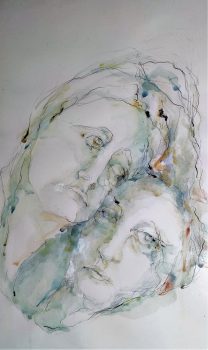 Donne nel dolore acquarello e misto